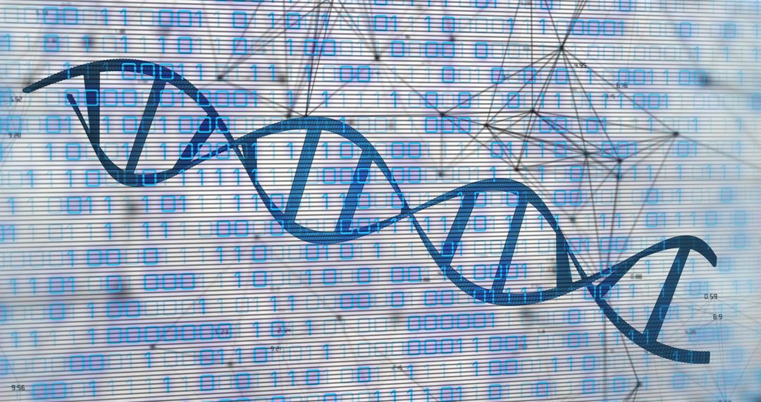 DNA Helix and Binary Code Panel Illustrates Biotechnology Advancement