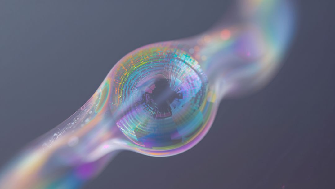 Shimmering Iridescent Bubble Bulge Showing Rainbow Interference Rings Macro Abstract