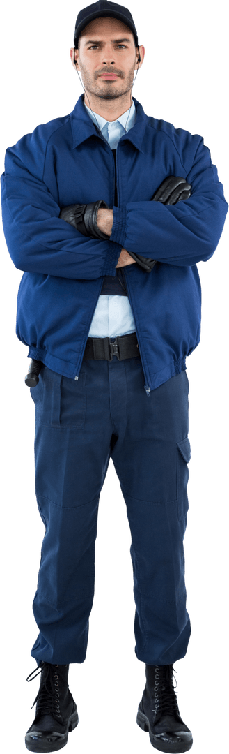 Confident Security Guard Standing with Crossed Arms Transparent Background