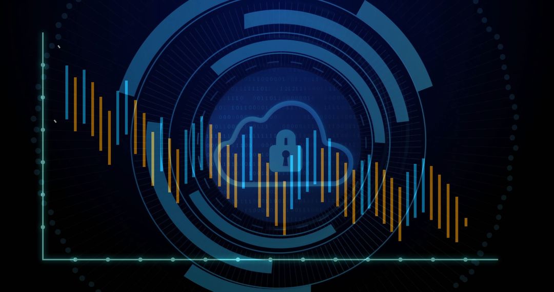 Lock with Cloud and Data Graph, Security Concept Background