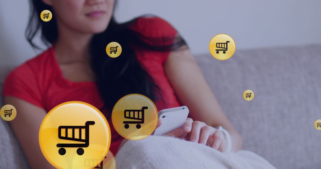 Woman Online Shopping Using Smartphone at Home