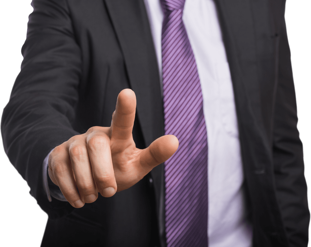 Businessman Pointing Hand Gesture with Transparent Background