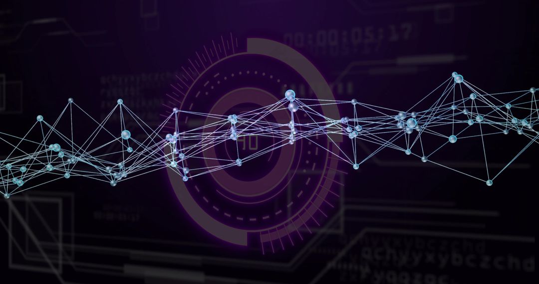 Futuristic Network Visualization with Blue Nodes and HUD Overlay