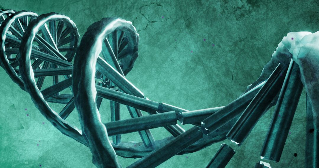 Macro View of Spinning 3D DNA Strand on Green Background