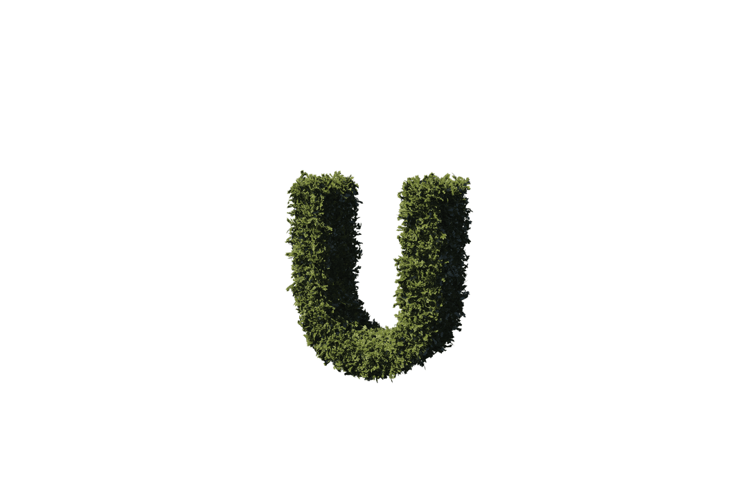 3D Letter U with Grass Texture on Transparent Background