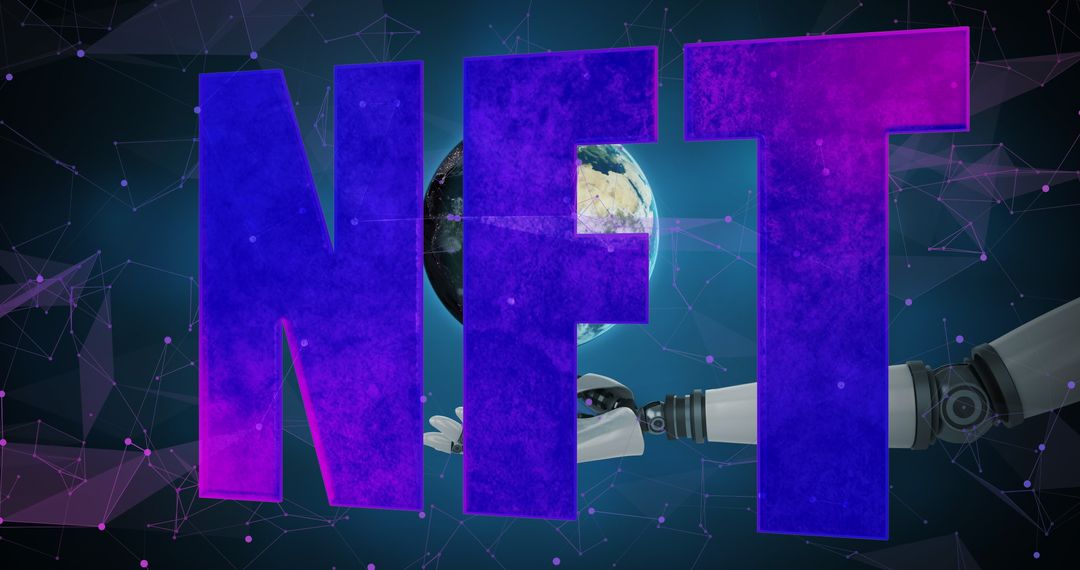 Futuristic NFT Concept with Robot Arm and Globe