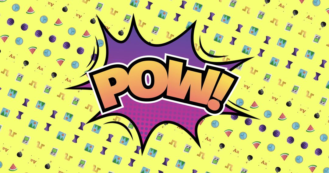 Bright Retro Comic Style POW Text with Vibrant Pattern