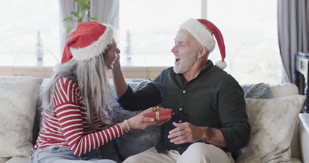 Senior Couple Exchanging Gifts During Christmas Celebration - Free Images, Stock Photos and Pictures on Pikwizard.com