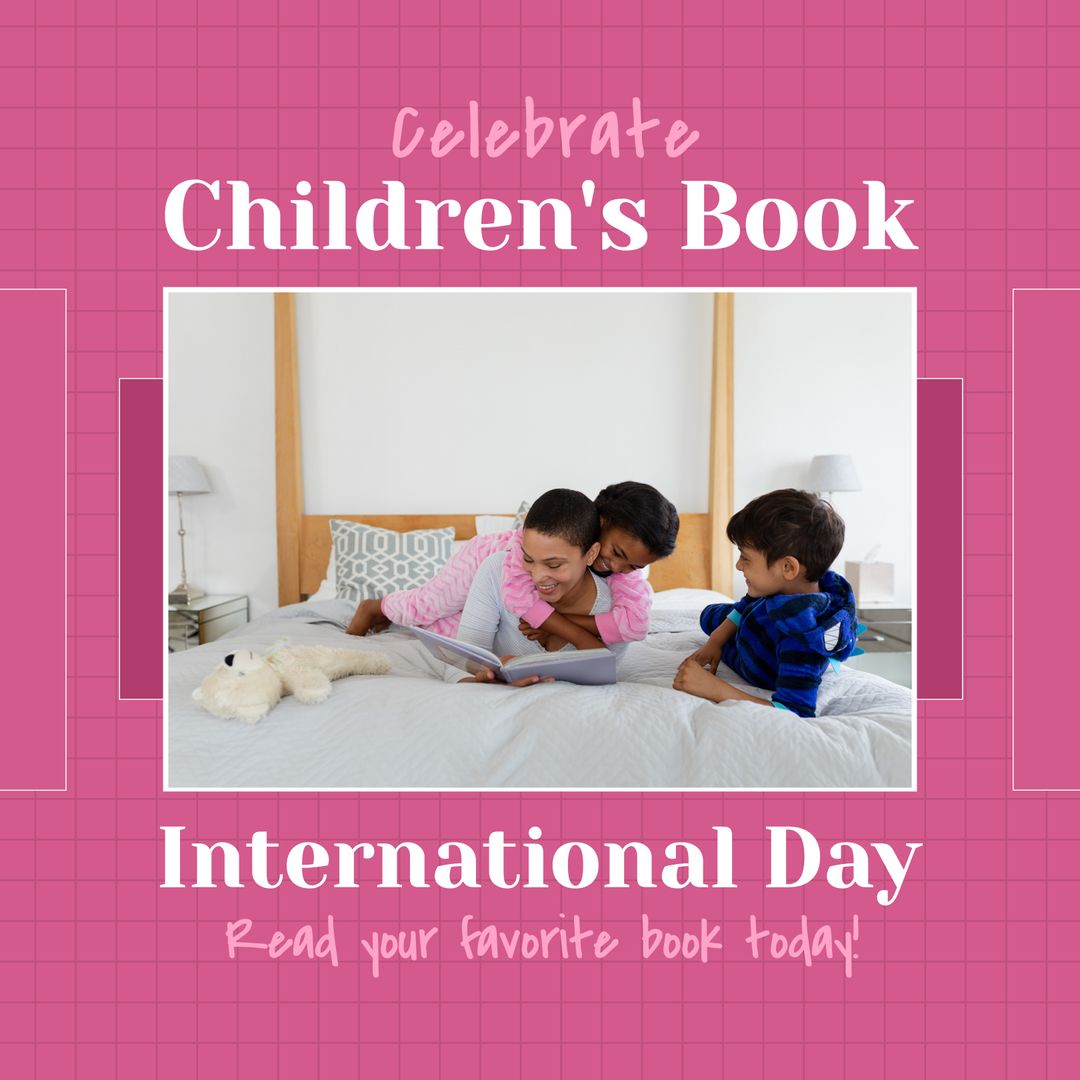 Family Reading Together for Children's Book Day Celebration