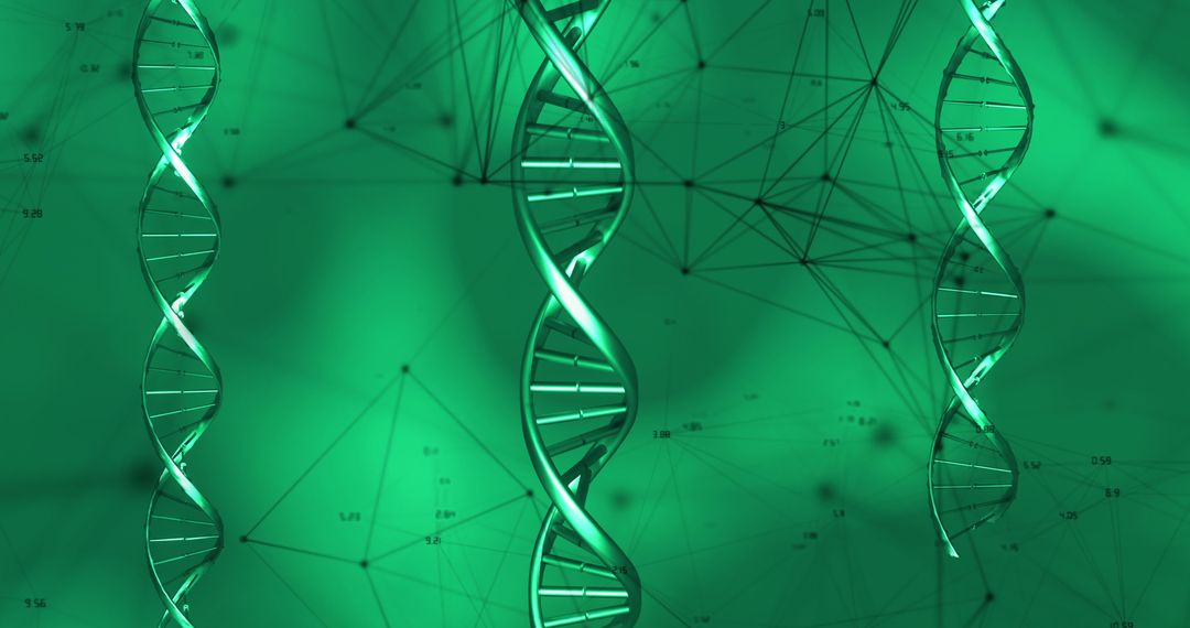 DNA Strands with Network Connections on Green Background