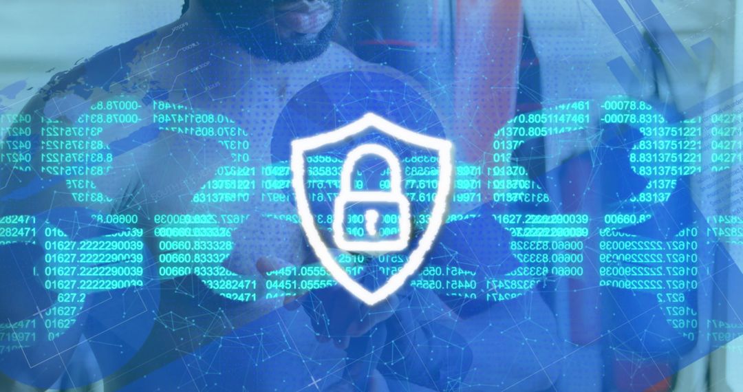 Cybersecurity Concept with Digital Padlock and Blockchain Elements