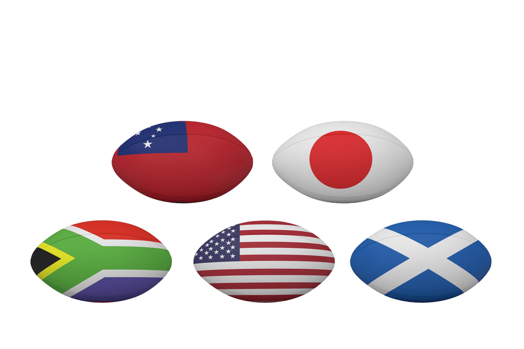 Transparent Rugby Balls with International Flags Representing National Pride