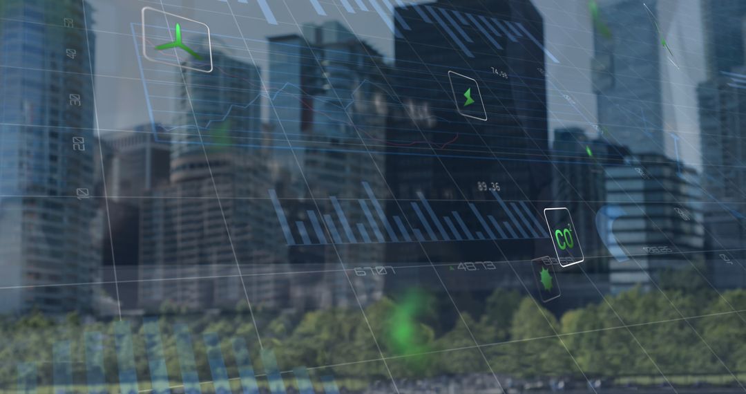 Digital Global Business Overlay on Cityscape