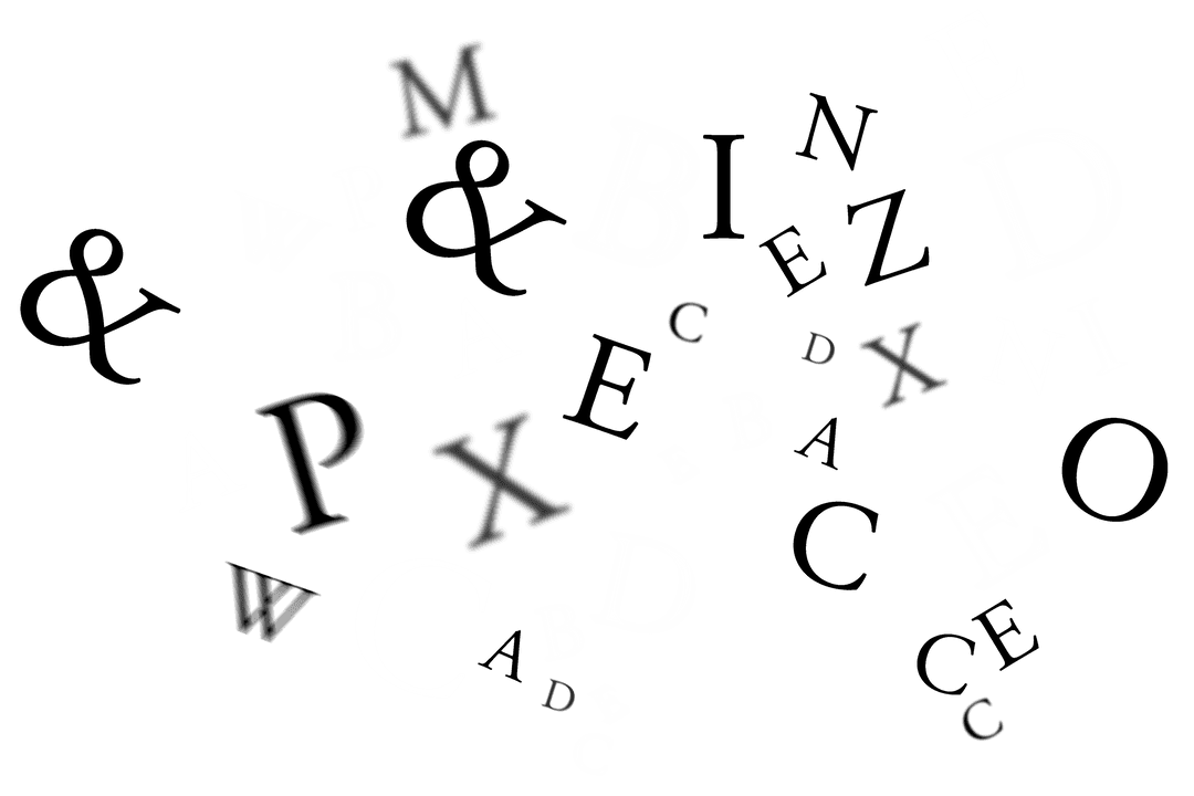Abstract Scattered Letters and Symbols on Transparent Background