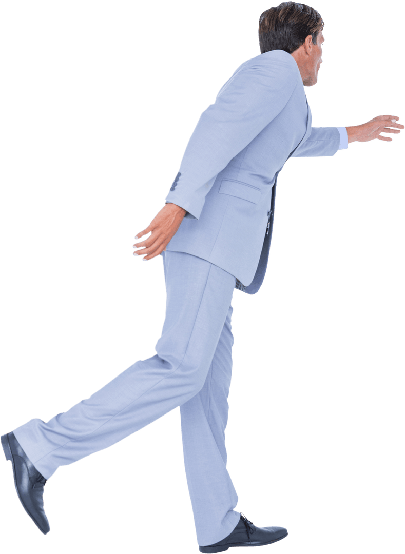 Transparent Businessman in Suit Running Energetically