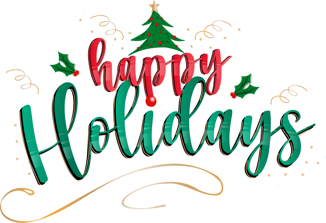 Colorful Transparent Happy Holidays Text with Christmas Tree