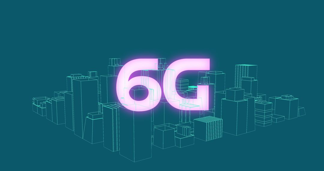 Animated 6G Text Over Futuristic Cityscape