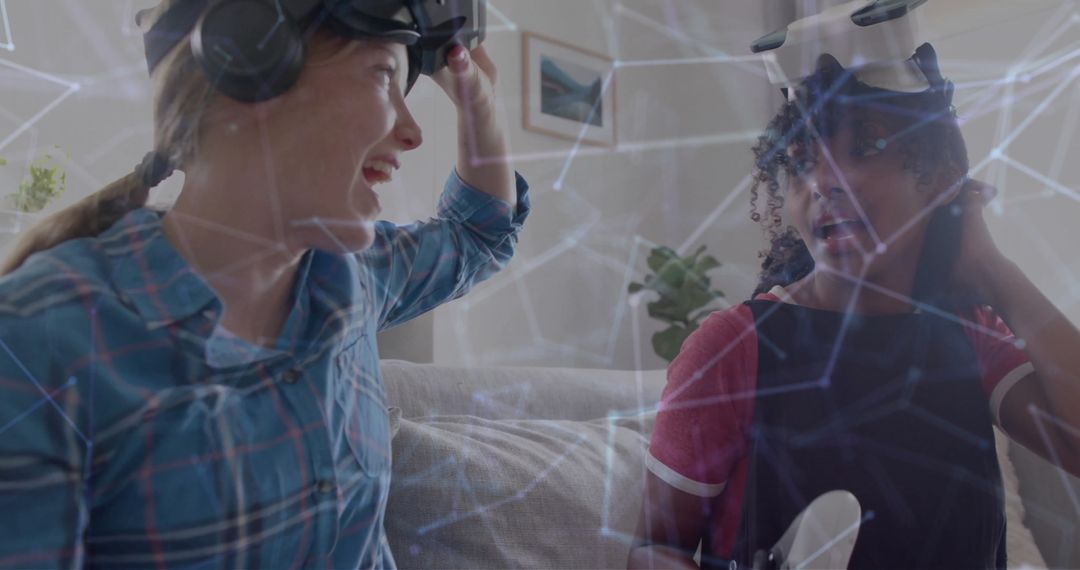 Women Engaging with VR Technology and Digital Network Visualization
