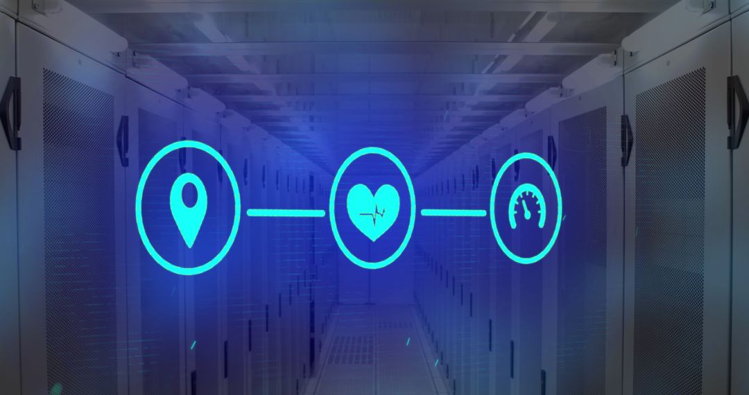 Futuristic Icons Connected Over Data Center