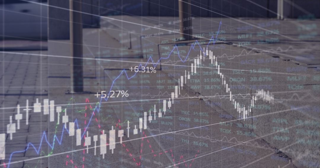 Financial Analytics Graphs Overlay People Walking