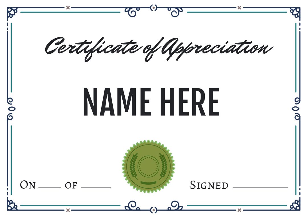 Editable Certificate of Appreciation Template with Elegant Border - Download Free Stock Templates Pikwizard.com