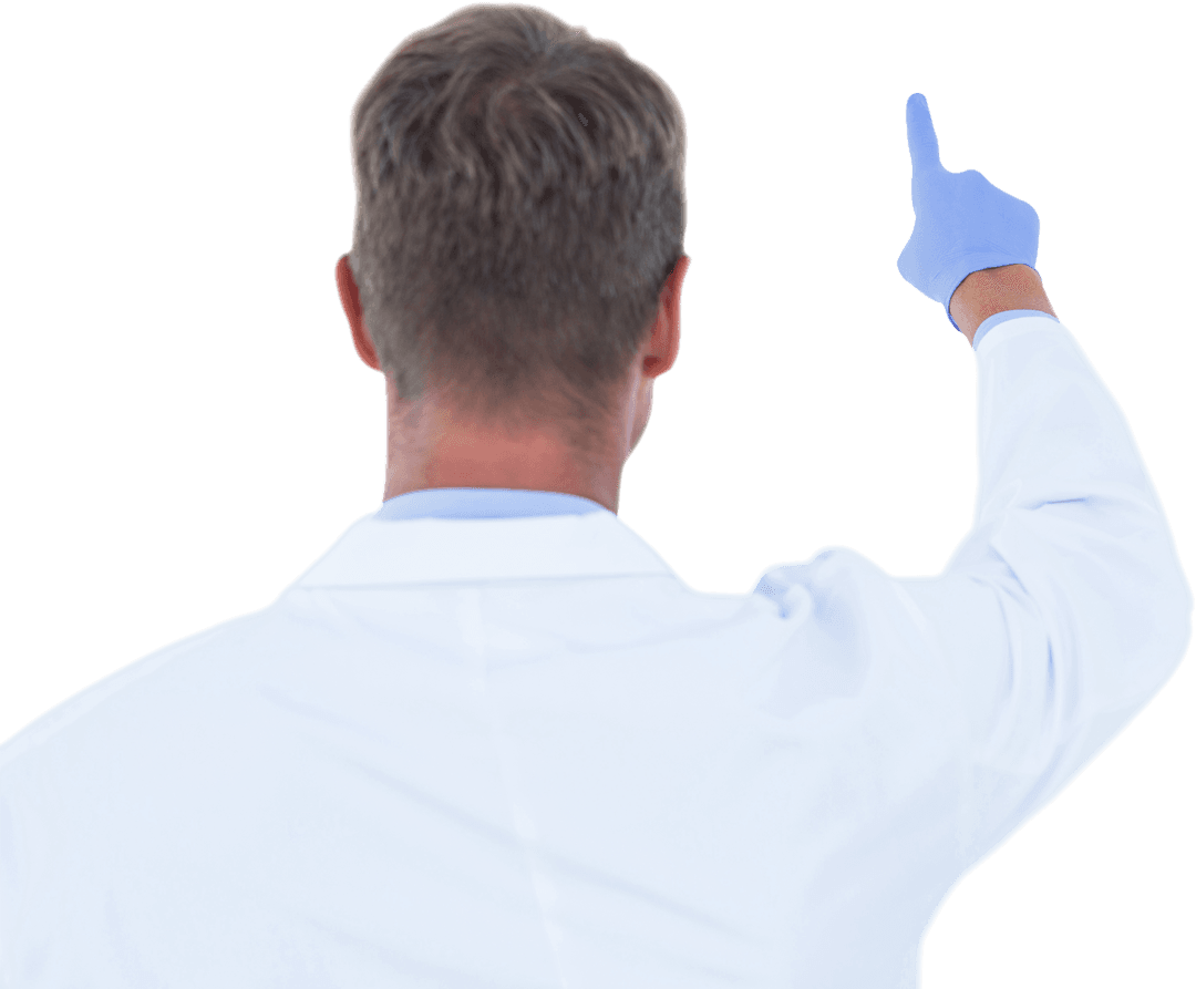 Transparent Rear View of Doctor Interacting with Virtual Screen