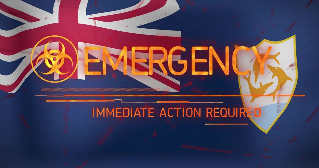Emergency Alert Over British Flag with Biohazard Symbol