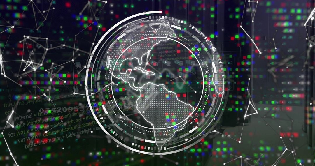 Globe with Data Overlay Representing Global Technology Network