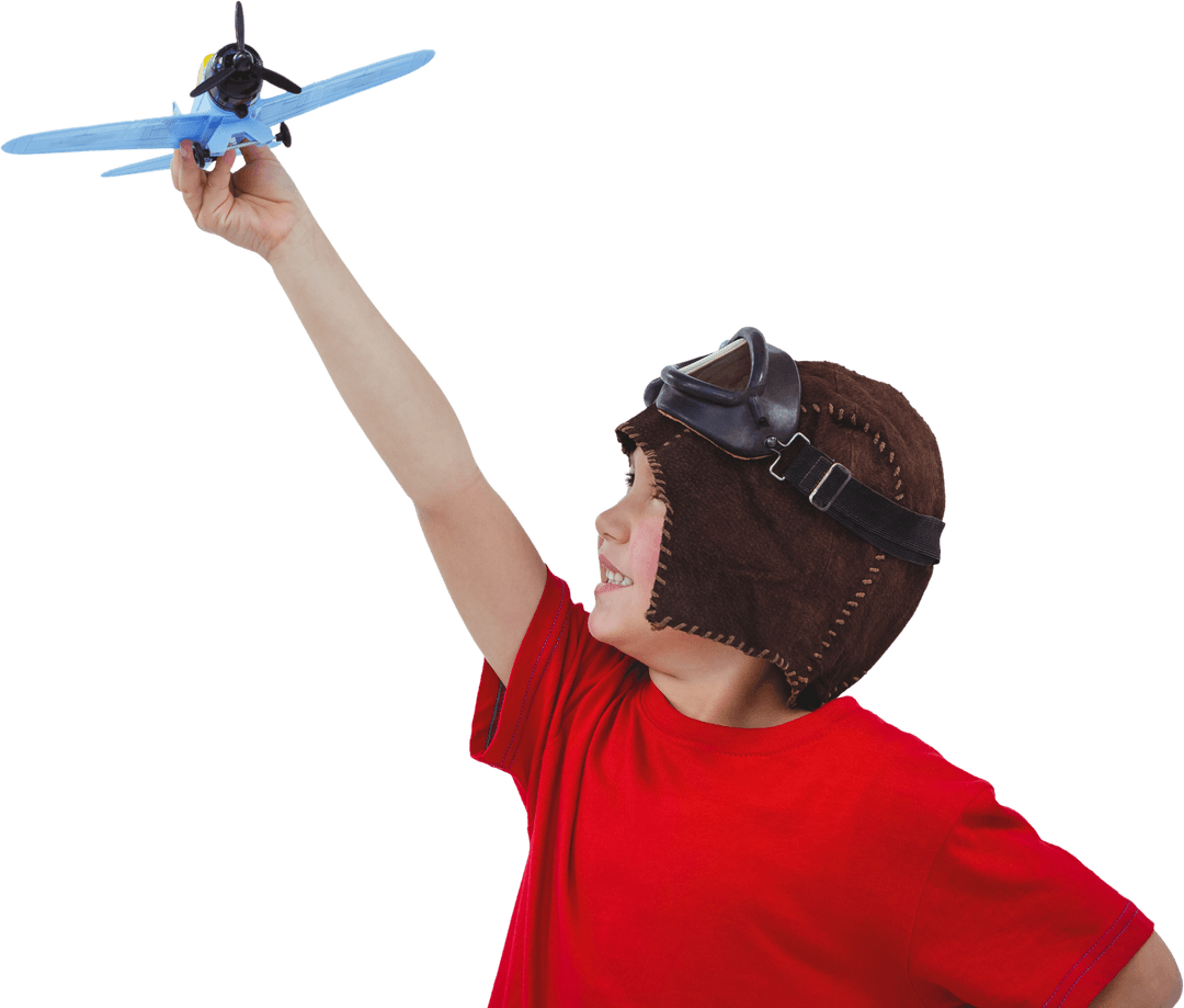 Child Imagining Flight with Transparent Toy Airplane