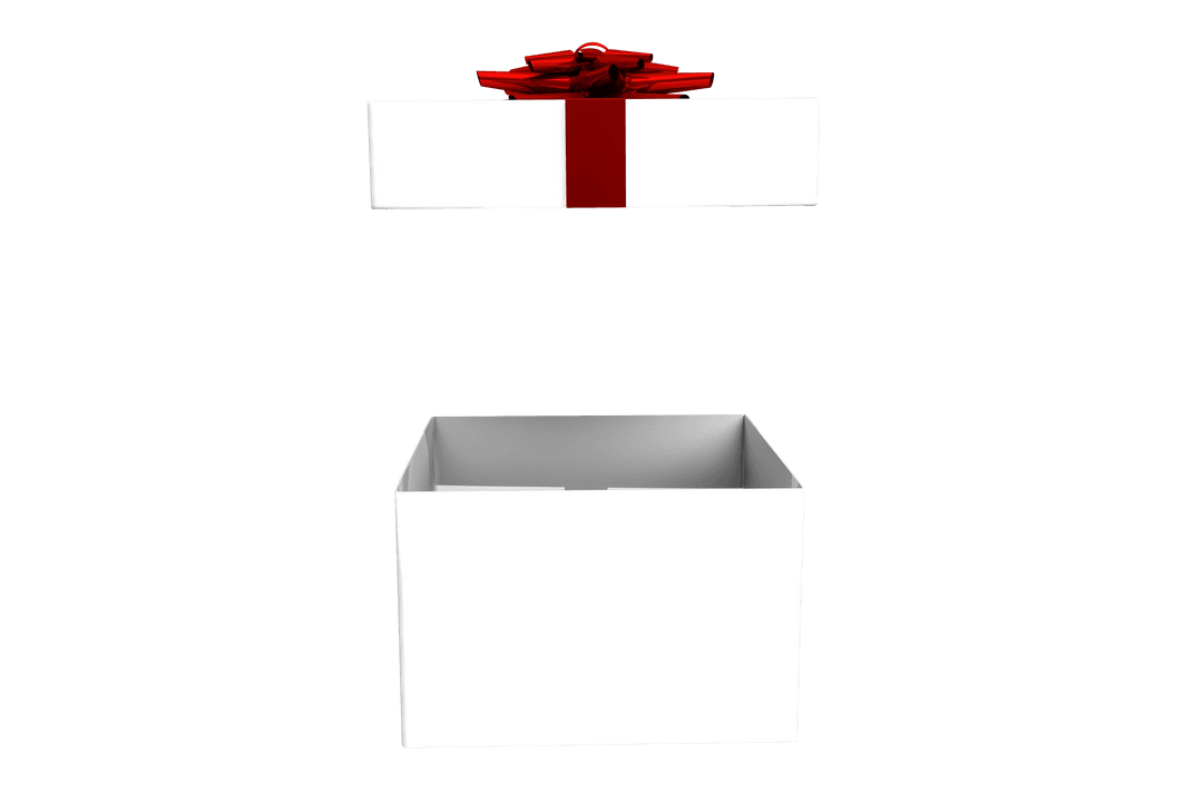Transparent Floating White Gift Box with Red Ribbon