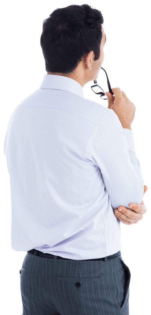 Thoughtful Biracial Businessman with Glasses in Profile View