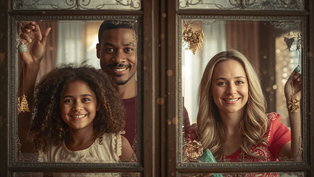 Multicultural Family Enjoying Festive Holiday Atmosphere at Home