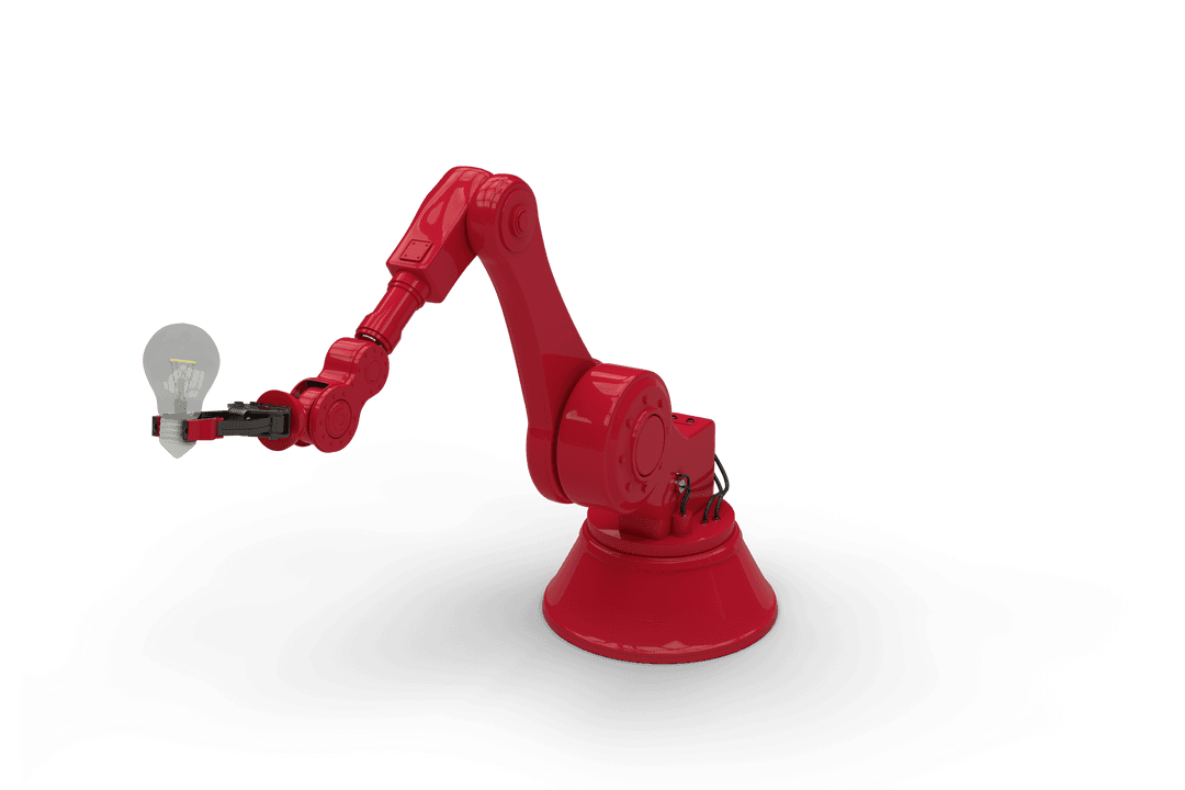 Transparent 3D Render of Red Robotic Arm Holding Filament