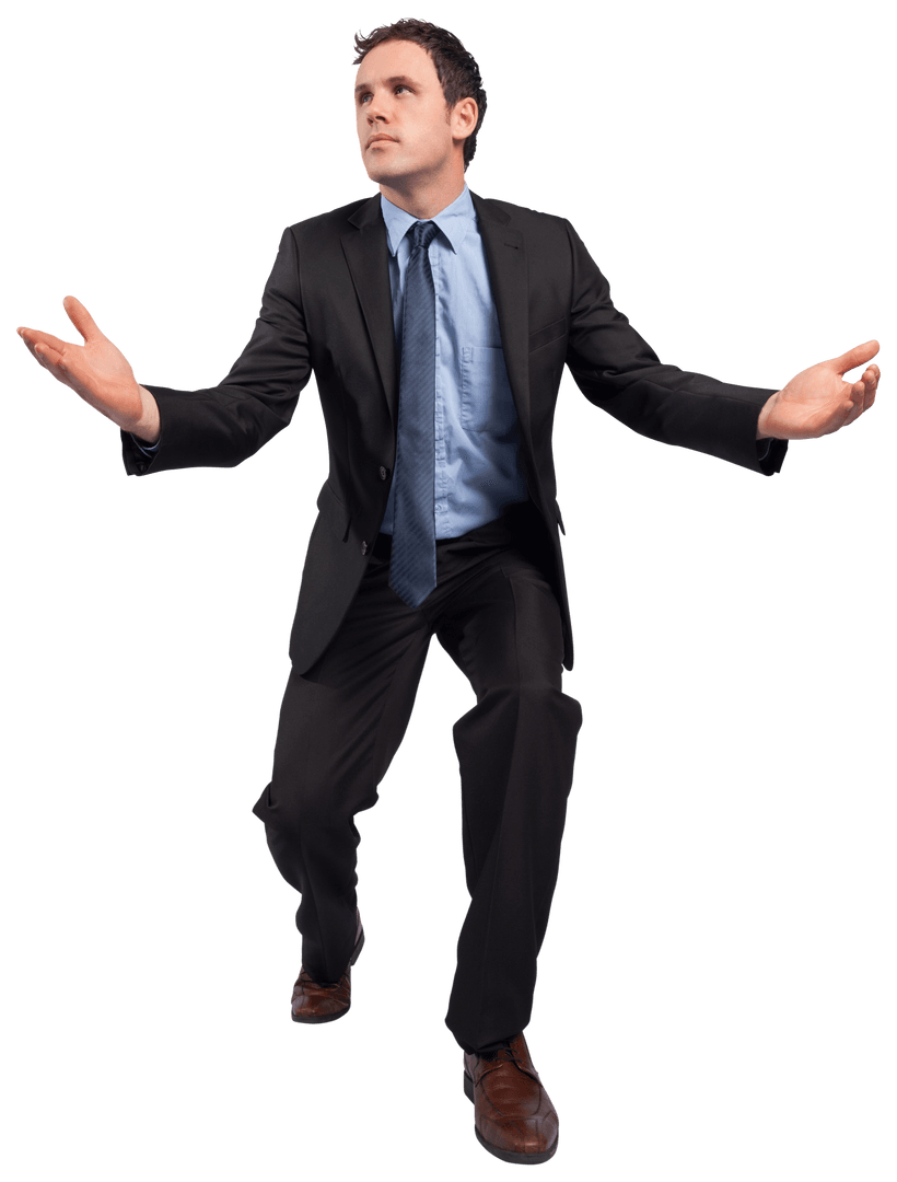 Transparent Intense Businessman With Outstretched Hands