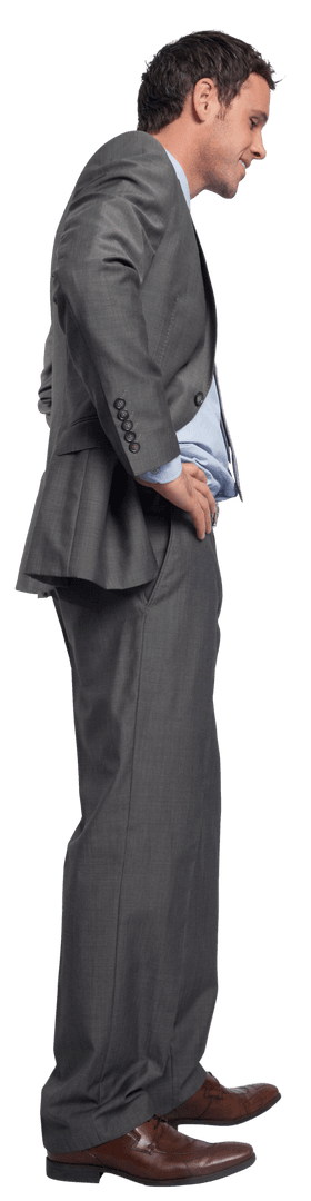 Confident Businessman in Gray Suit Posing With Smile on Transparent Background
