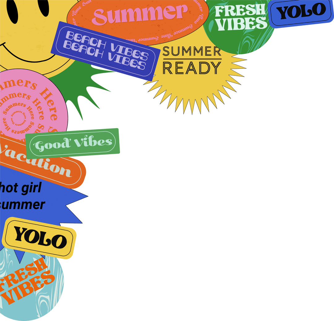 Vibrant Summer Labels and Icons on Transparent Background