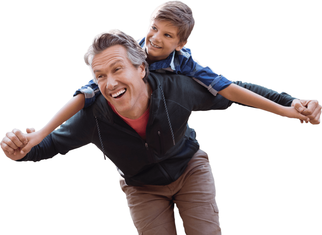 Joyful Father Piggybacking Son Transparent Background
