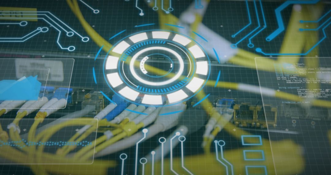 Futuristic Digital Interface with Network Wires and Data