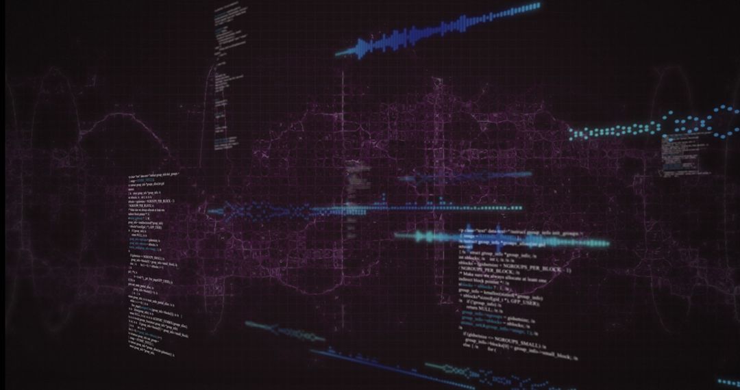 Digital Data Streams with Abstract Purple Wave Background