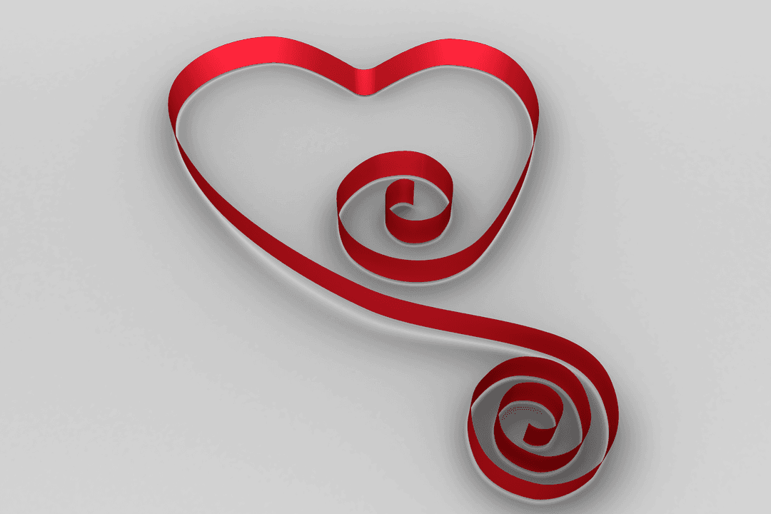 Red Ribbon Heart Swirl on Transparent Background