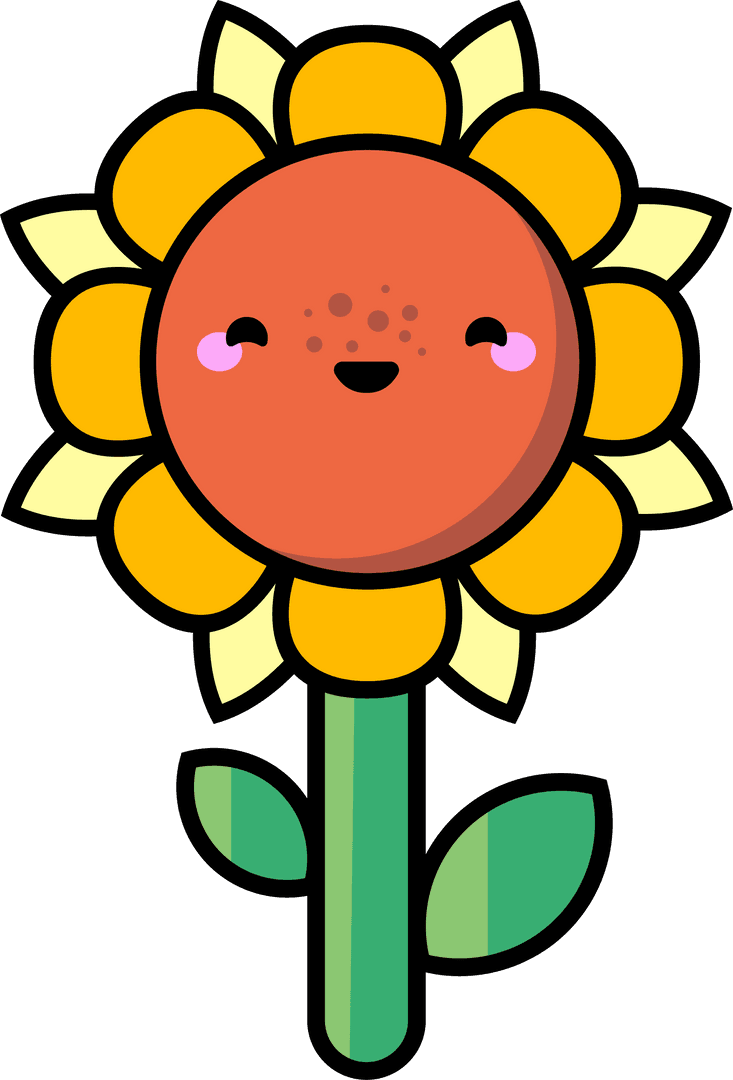 Cheerful Smiling Sunflower Illustration with Transparent Background