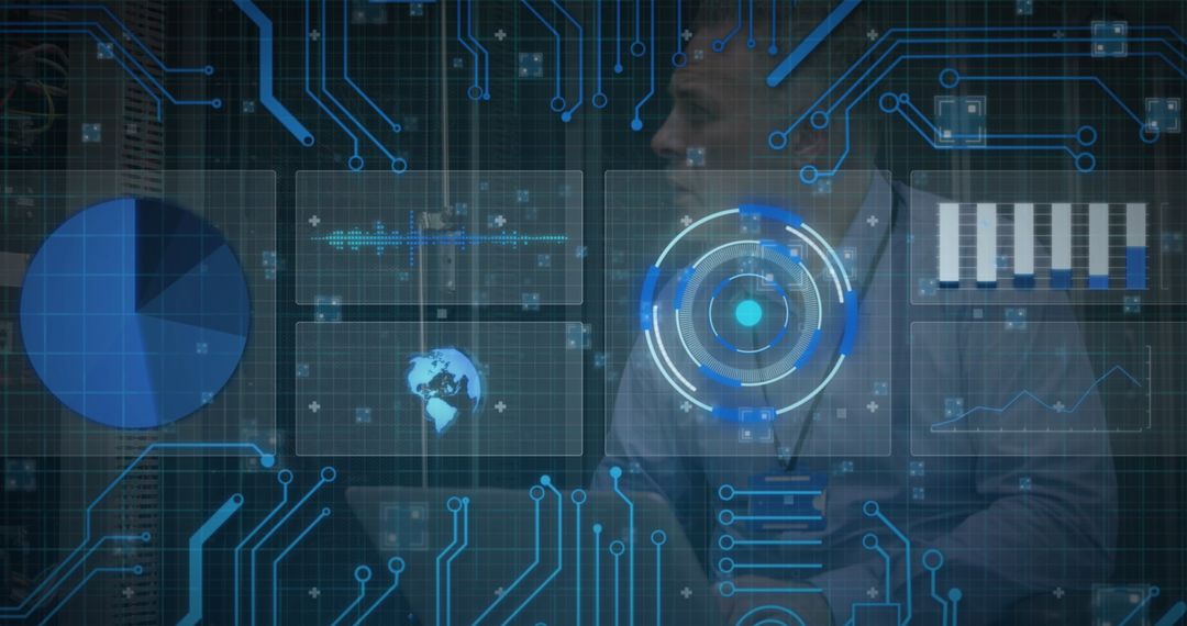 IT Technician Monitoring Data Displays in Server Room