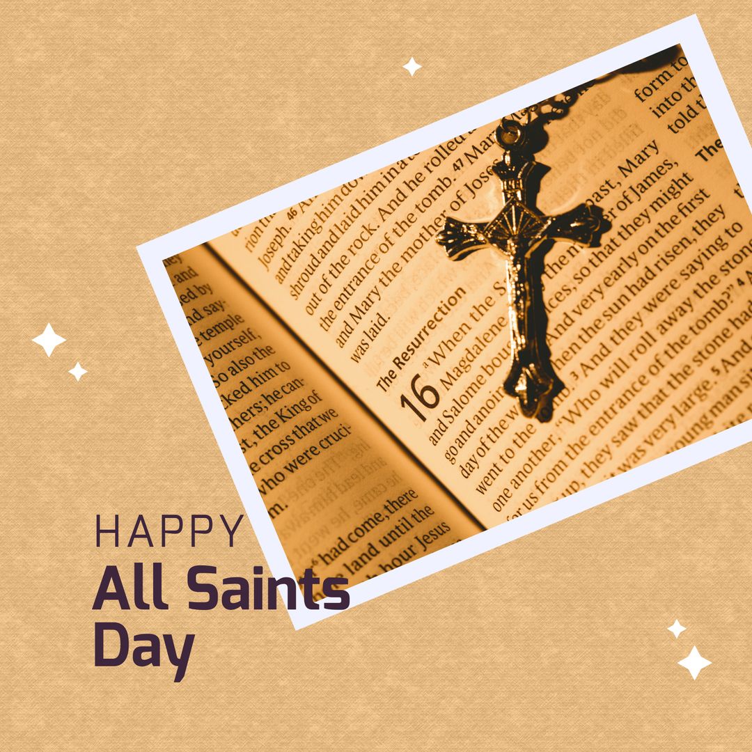 All Saints Day Greeting with Rosary on Religious Text