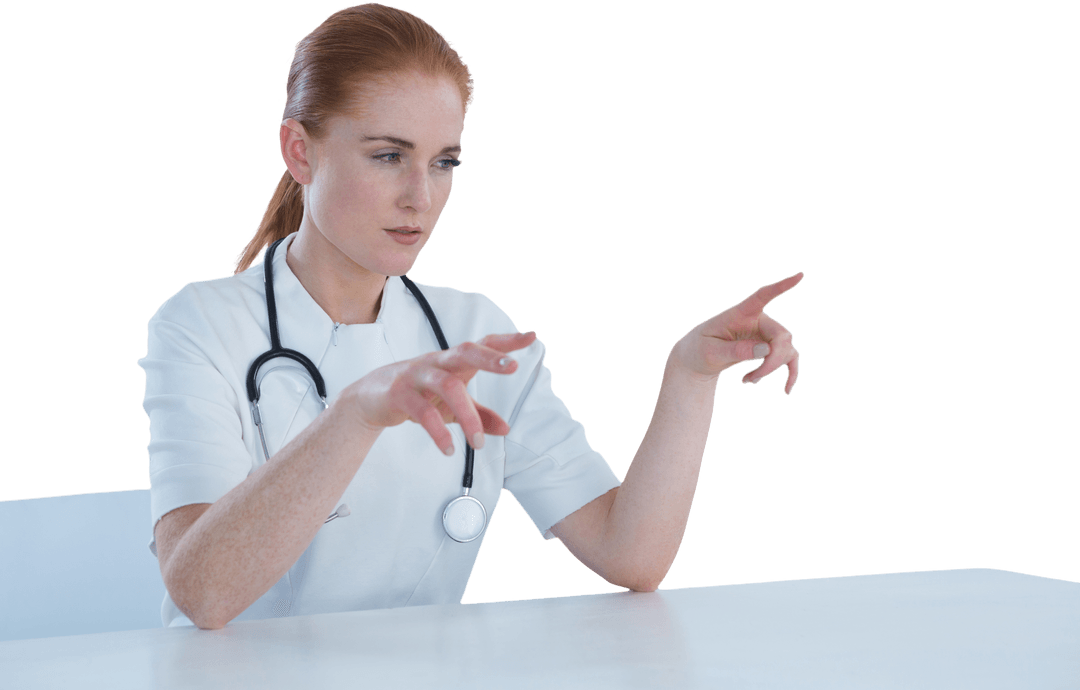 Female Doctor Interacting with Transparent Interface