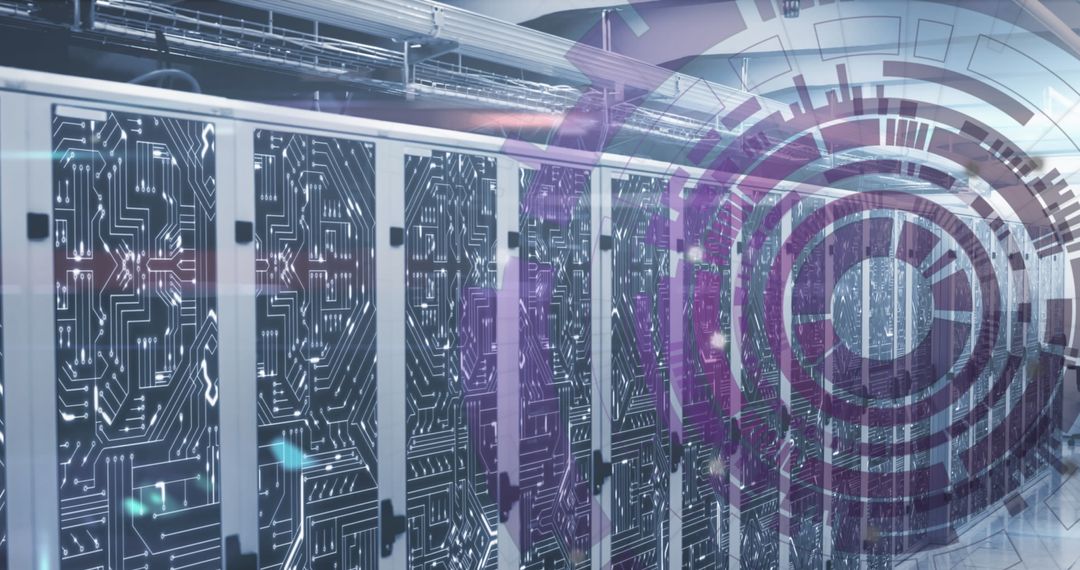 Futuristic Data Center With Digital Loading Interfaces