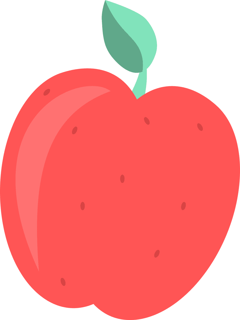 Floating Red Apple with Mint Stem on Transparent Background