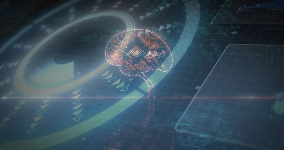 Futuristic Brain Hologram with Circuitry and Digital Elements
