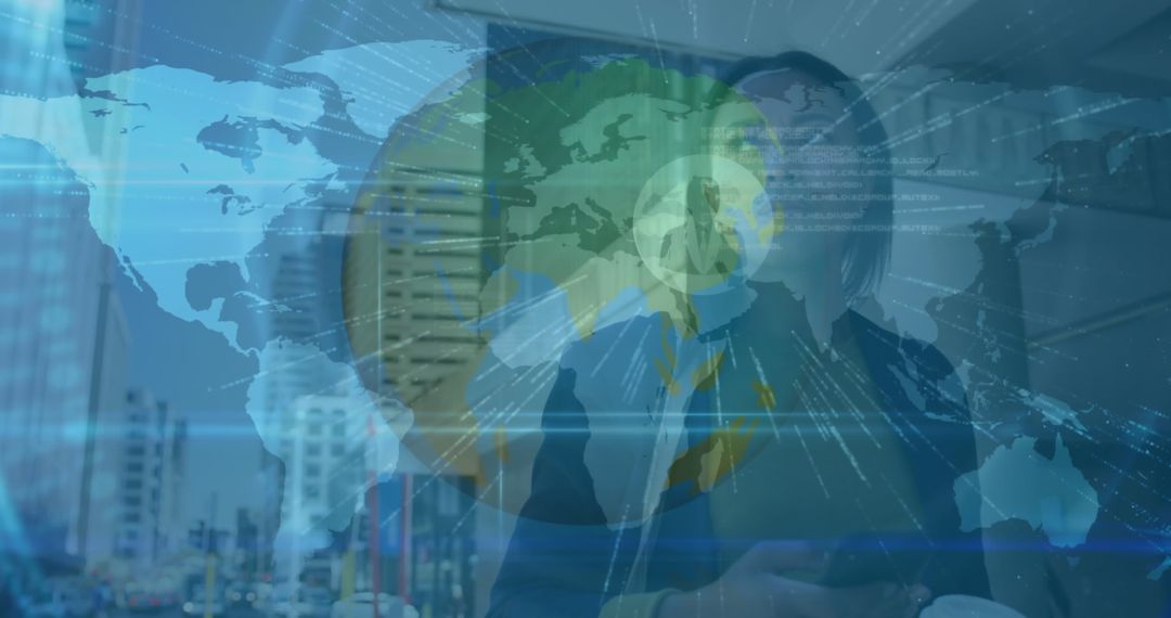 Futuristic Business Professional Interacting with Holographic Technology in Office