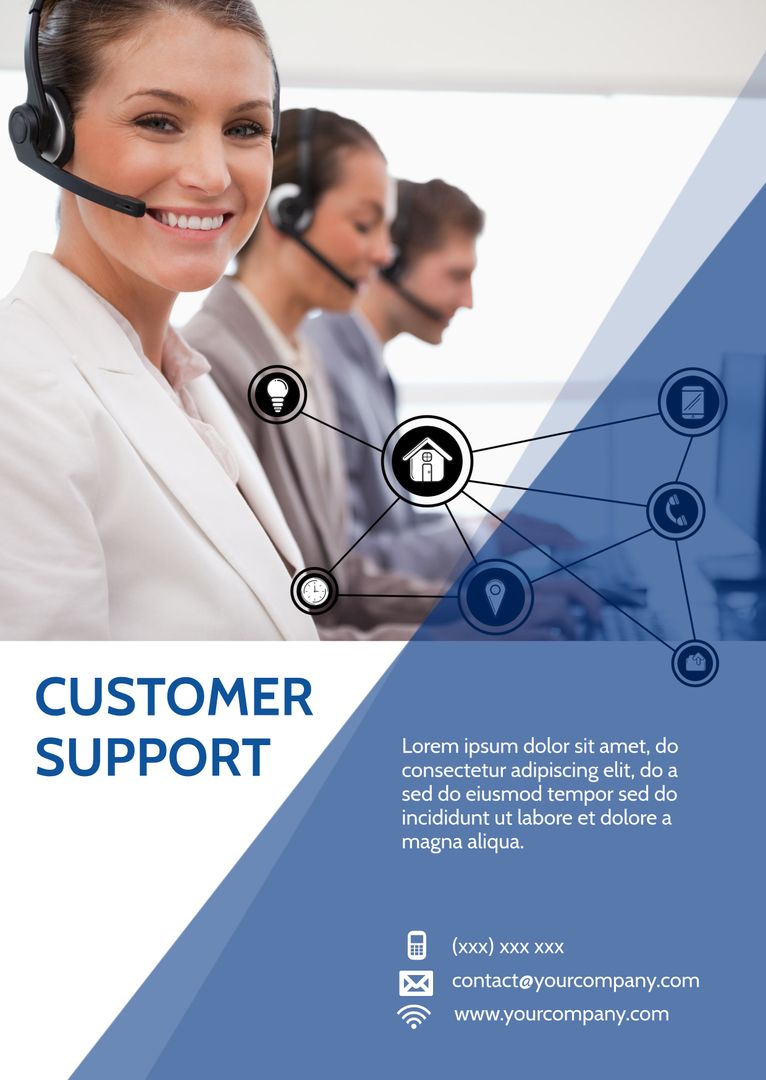 Smiling Support Representative with Headset for Customer Assistance - Download Free Stock Templates Pikwizard.com