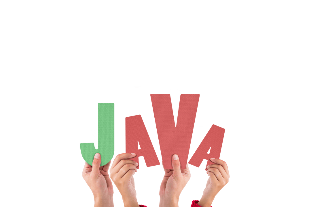 Hands Holding Colorful Transparent Letters Spelling Java